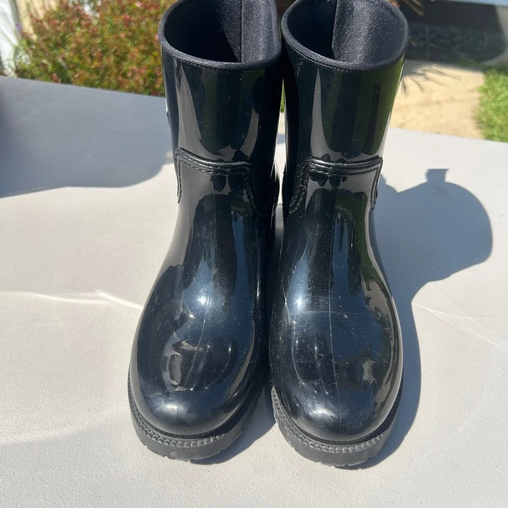 Moncler Loftgrip Black Glossy Rubber Rain Boots Ankle Lug Sole Made in Italy 40